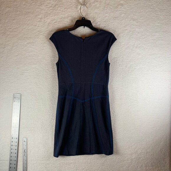 Rebecca Taylor Women's Blue Cap Sleeve Scoop Neck‎ Sheath Mini Dress Size 6 9182 - Picture 8 of 10